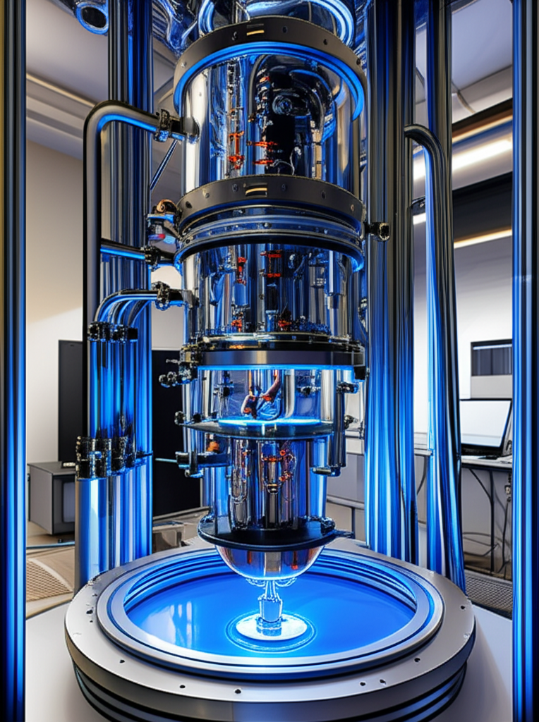 Dilution refrigerator housing a quantum chip